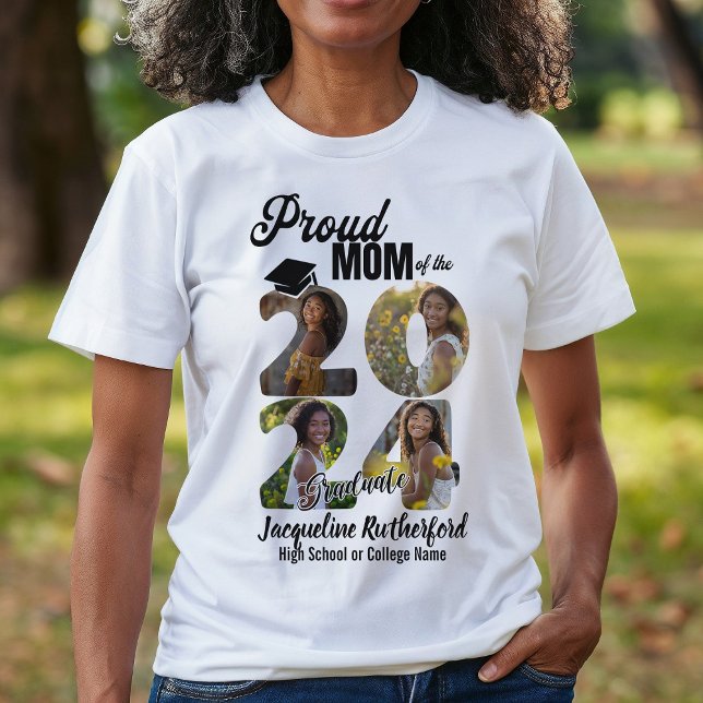 Proud Mom of 2024 Graduate Custom Photo Collage T-Shirt (Creator Uploaded)