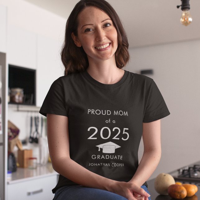 Proud Mom of 2025 Graduate Cap White Text T-Shirt (Creator Uploaded)