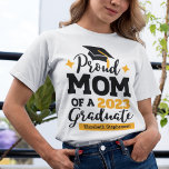 Proud Mom of a 2024 graduate black gold cap tassel T-Shirt<br><div class="desc">Celebrate your son's or daughter's graduation with this modern t-shirt featuring a "Proud MOM of a 2024 Graduate" typography in black and gold fonts decorated with a black grad cap with a golden tassel; easily customize this t-shirt with the graduation year and the name of the graduate by editing the...</div>