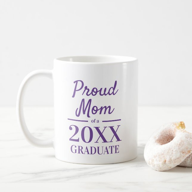 Proud mom of a 2025 graduate elegant typography coffee mug (With Donut)