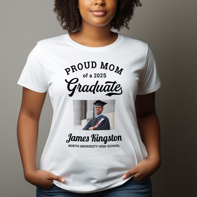 Proud Mom of a 2026 Graduate White Custom Photo T-Shirt (Creator Uploaded)