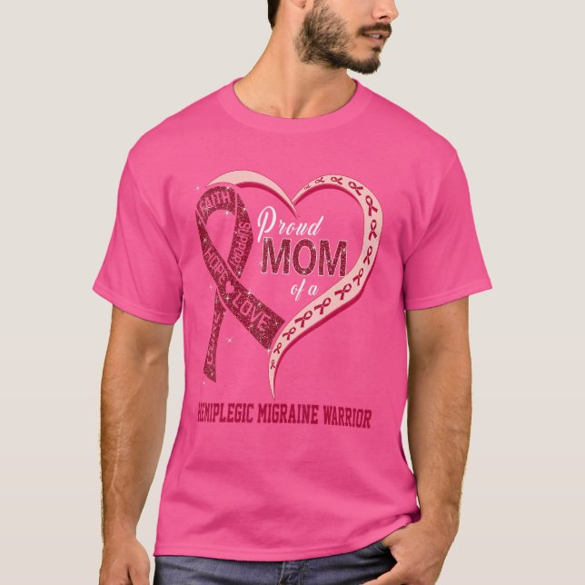 Proud Mom Of A Hemiplegic Migraine Warrior Ribbon  T-Shirt (Front)