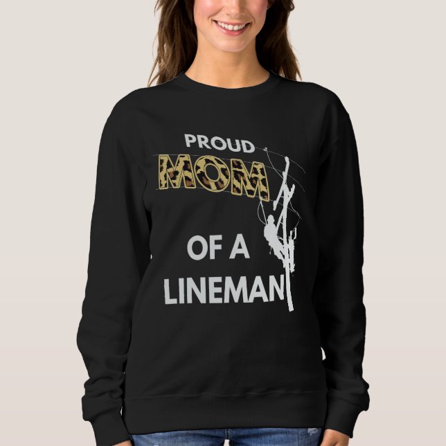 Proud Mom Of A Lineman Leopard Plaid Electric Cabl Sweatshirt (Front)