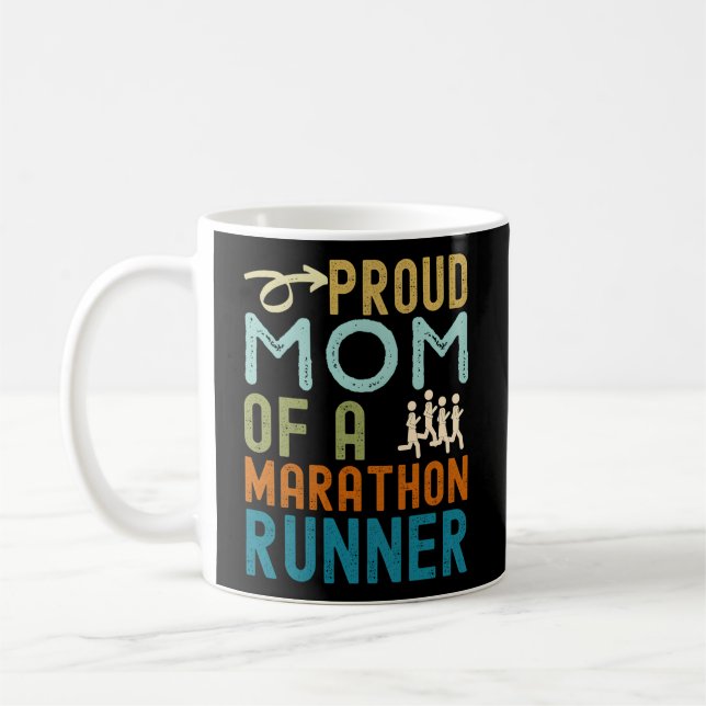 Proud Mom Of A Marathon Runner Distressed Coffee Mug (Left)