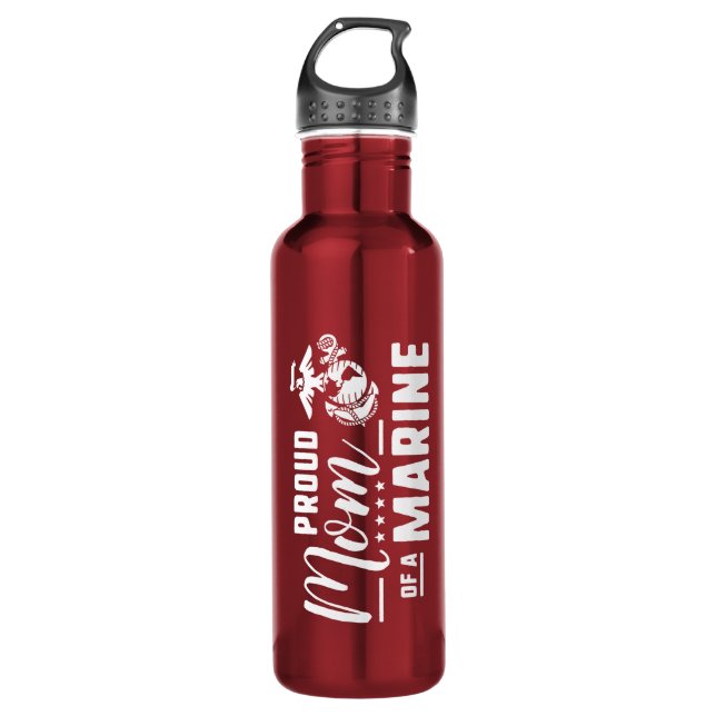 Proud Mom of a Marine Stainless Steel Water Bottle (Front)