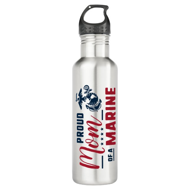Proud Mom of a Marine Stainless Steel Water Bottle (Front)