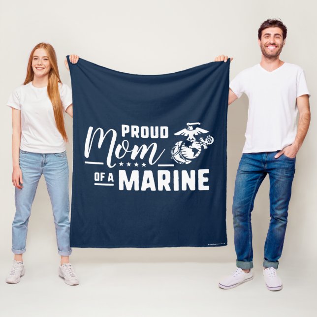 Proud Mom of a Marine - White Fleece Blanket (In Situ)