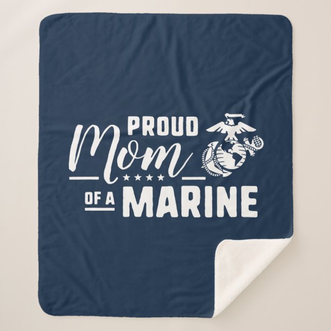 Proud Mom of a Marine - White Sherpa Blanket (Front)