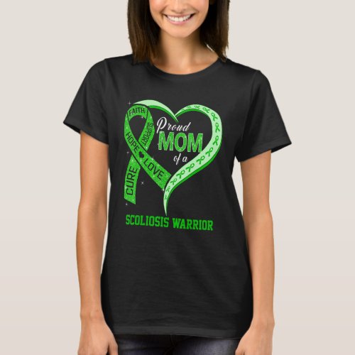 Proud Mom Of A Scoliosis Warrior Ribbon Heart T_Shirt