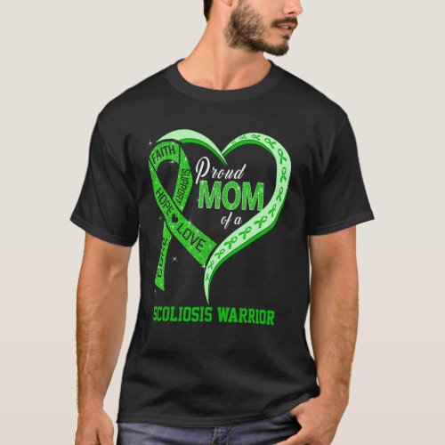 Proud Mom Of A Scoliosis Warrior Ribbon Heart T_Shirt