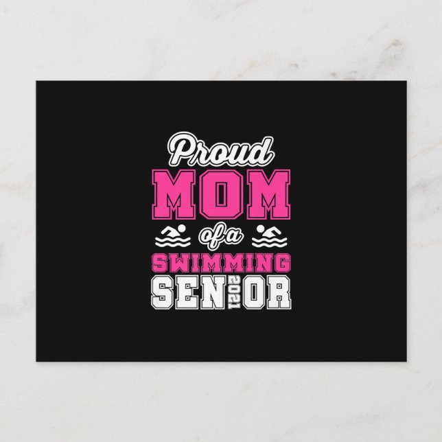 Proud Mom Of A Swimming Senior 2021 Swimmer Swim Invitation Postcard (Front)