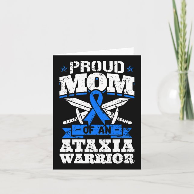 Proud Mom Of An Ataxia Warrior Awareness Ribbon Dy Card (Front)
