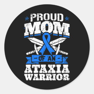 Proud Mom Of An Ataxia Warrior Awareness Ribbon Dy Classic Round Sticker