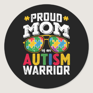 Proud Mom Of An Autism Warrior Family Classic Round Sticker