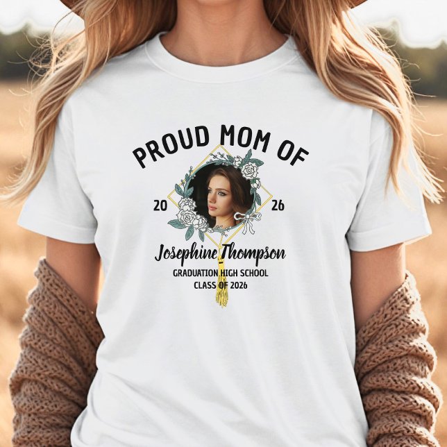 Proud Mom Of Elegant Floral 2026 Graduation Photo Tri-Blend Shirt (Creator Uploaded)