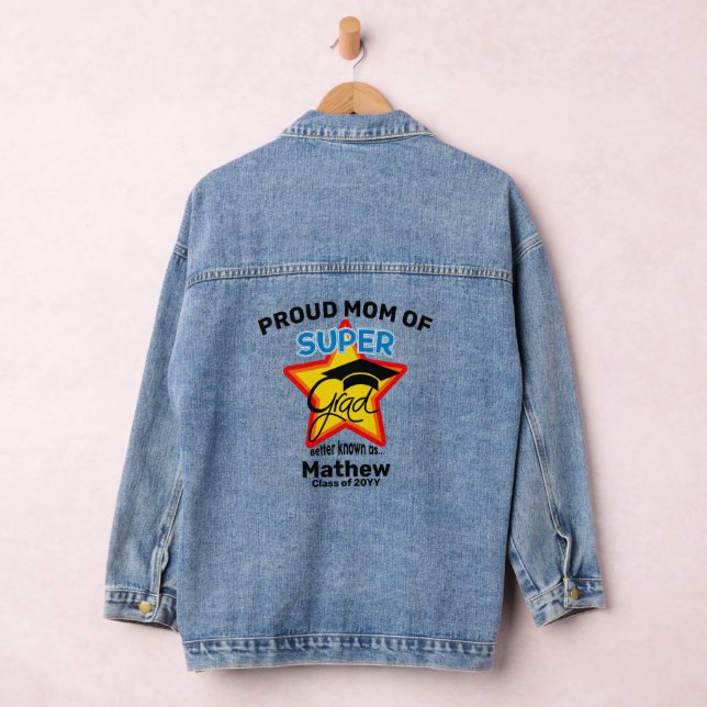 Proud Mom of Super Grad-Editable Text  Denim Jacket (Hangar)