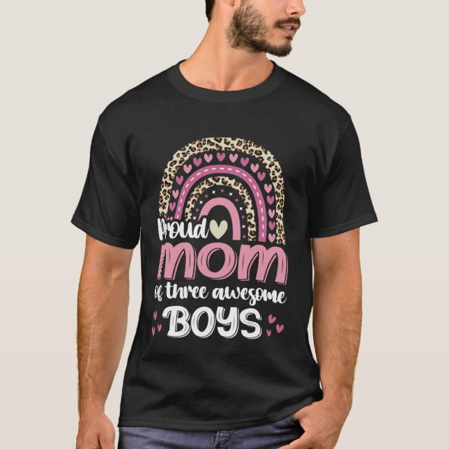Proud Mom Of Three Awesome Boys Leopard Rainbow Wo T-Shirt (Front)