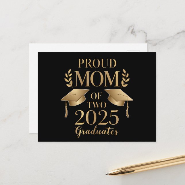 Proud Mom of Two 2025 Graduates Graduate Twins Announcement Postcard (Front/Back In Situ)