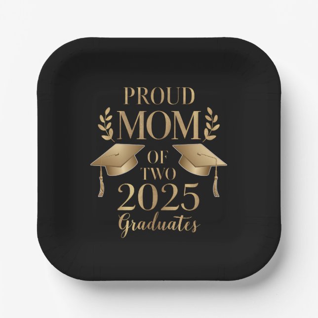 Proud Mom of Two 2025 Graduates Graduate Twins Paper Plates (Front)