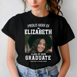 Proud Mom Photo Graduate Parents Custom T-Shirt<br><div class="desc">Celebrate your graduate in style with this Proud Mom Photo Graduate Parent Custom T-Shirt. Personalize it with your favorite photo and graduation year to create a meaningful keepsake that shows off your pride and love. Perfect for high school and college graduation ceremonies, parties, or casual everyday wear, this comfortable t-shirt...</div>