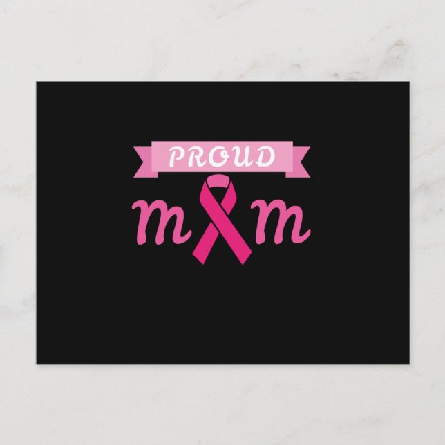 Proud Mom Pink Ribbon Breast Cancer Awareness Announcement Postcard (Front)