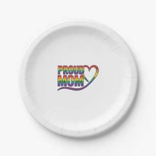 Proud Mom Rainbow Heart Vintage Engraving Design_1 Paper Plates