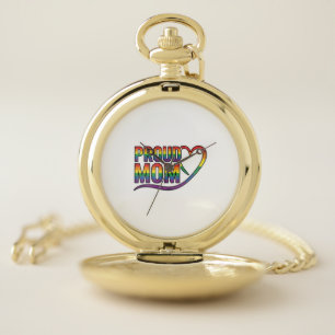 Proud Mom Rainbow Heart Vintage Engraving Design_1 Pocket Watch
