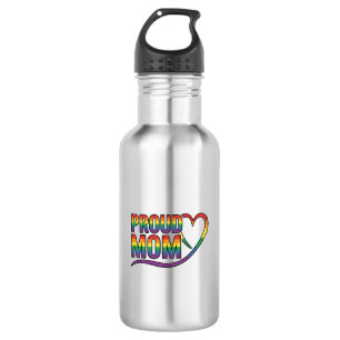 Proud Mom Rainbow Heart Vintage Engraving Design_1 Stainless Steel Water Bottle