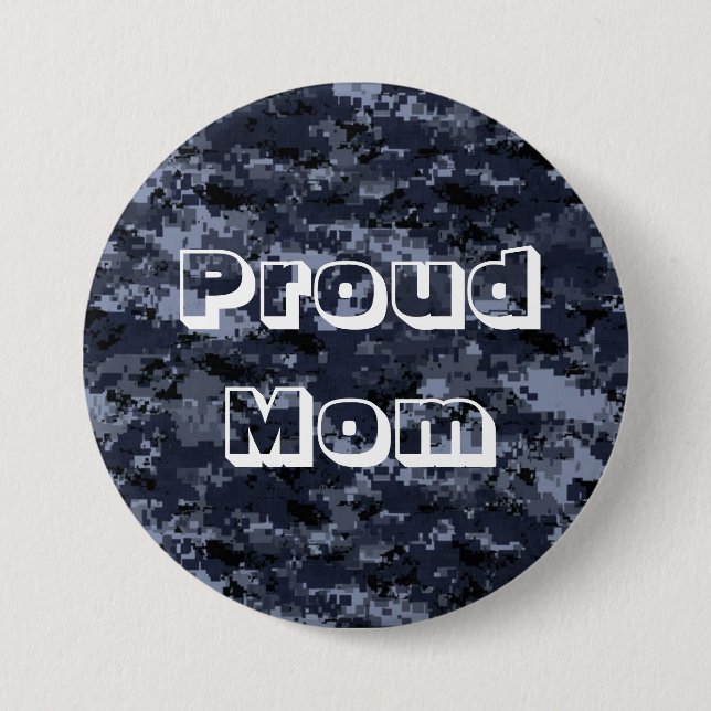 Proud Mom U.S. Military Blue Camouflage Button (Front)