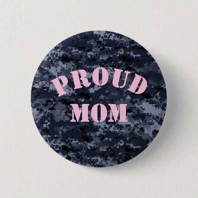 Proud Mom U.S. Military Blue Camouflage Button (Front)