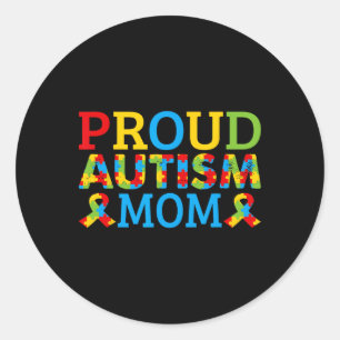 Proud Mom Wears Colored Puzzle Pieces For Autism S Classic Round Sticker