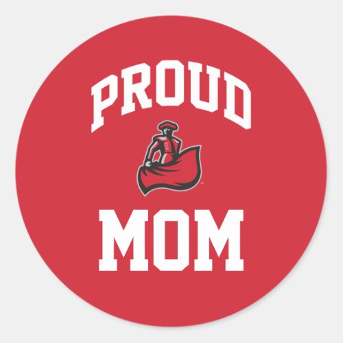 Proud Mom with Matador on Red Classic Round Sticker