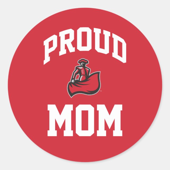 Proud Mom with Matador on Red Classic Round Sticker (Front)
