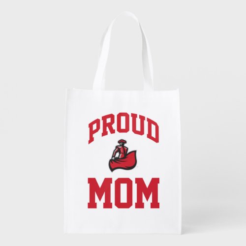Proud Mom with Matador on Red Reusable Grocery Bag
