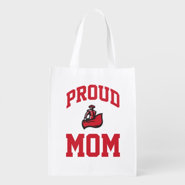 Proud Mom with Matador on Red Reusable Grocery Bag (Back)