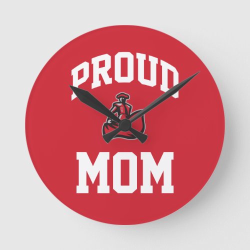 Proud Mom with Matador on Red Round Clock