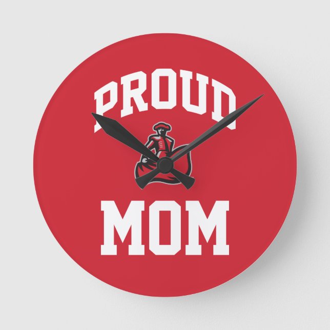 Proud Mom with Matador on Red Round Clock (Front)