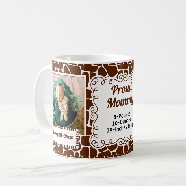 Proud Mommy Giraffe Print with Baby Photos Coffee Mug (Front Left)