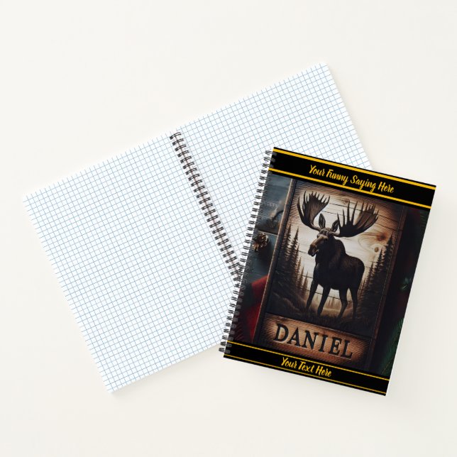 Proud moose in serene forest notebook (Inside)