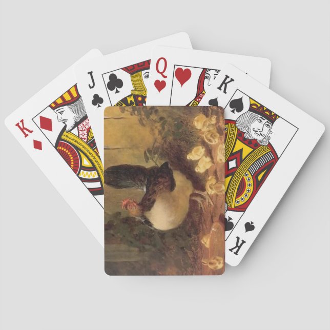 Proud Mother Hen and Her Chicks (Baby Chickens) Poker Cards (Back)