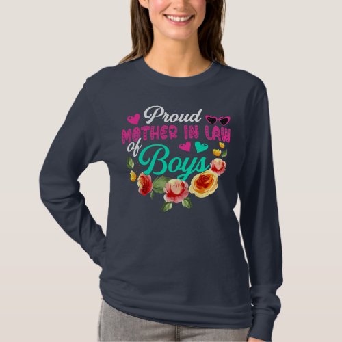 Proud Mother in Law Of Boys Cute Flowers Hearts T_Shirt