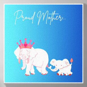 Proud Mother Minimalist Elephant Poster with Royal Canvas Photo Tile