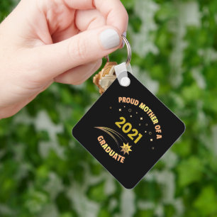 Proud Mother Of A Graduate Black Gold Modern Keychain