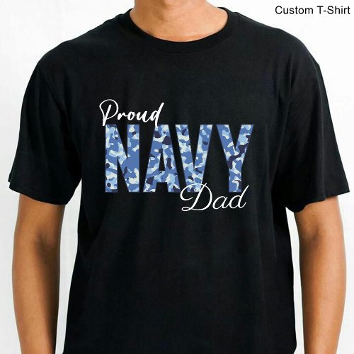 Proud Navy Dad  Military Veterans Family Black T_Shirt