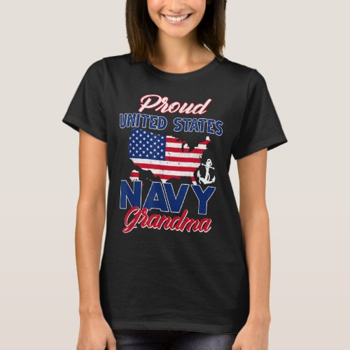 Proud Navy Grandma US Flag Family s Army Military T_Shirt