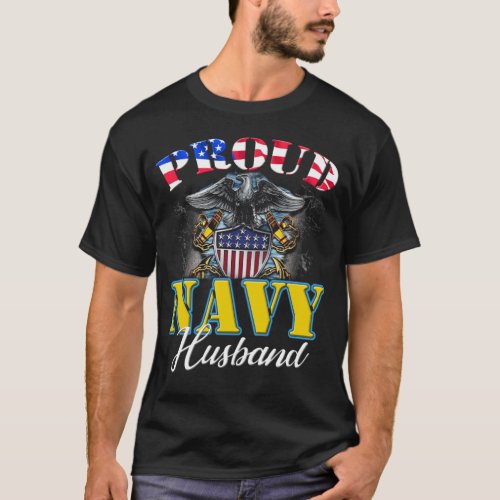 Proud Navy Husband With American Flag Veteran Gift T_Shirt