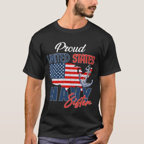  Proud Navy Sister US Flag Family T_Shirts Army 