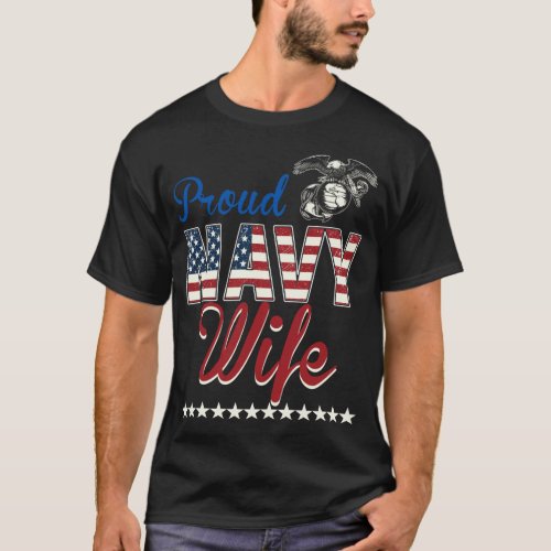 Proud Navy Wife With American Flag Gift T_Shirt
