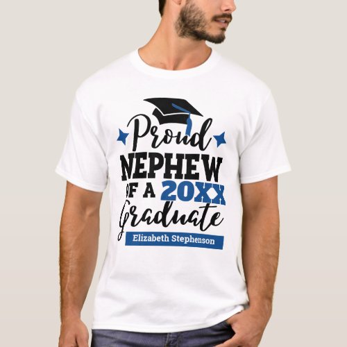 Proud nephew 2022 graduate black blue tassel name T_Shirt