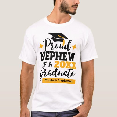 Proud nephew 2022 graduate black gold tassel name T_Shirt